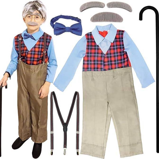 Old Man Costume Set for Kids - 100 Days of School Outfit (L) for wholesale by 4E's Novelty