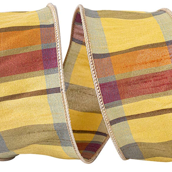 Plaid Barry Tierra Dupioni Wired Edge, Tan, 2-1/2 In for wholesale by RELIANT RIBBON