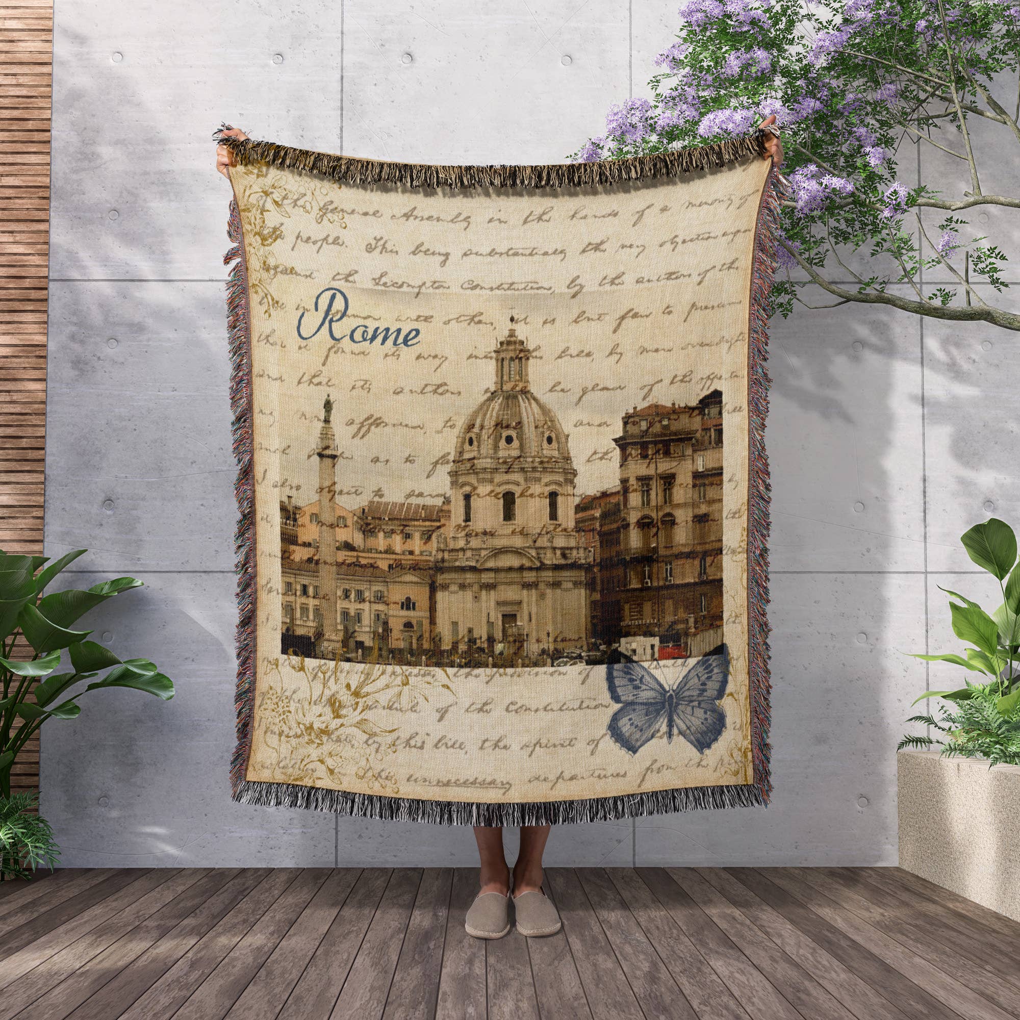 3dRose - Wholesale Throw Blanket - 3dRose, Rome with script and butterfly- Italy, Blanket2