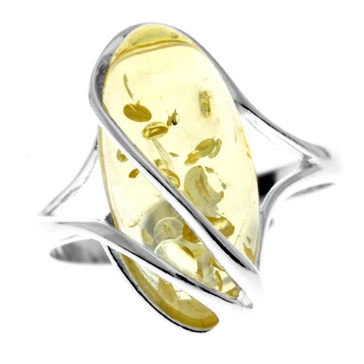SilverAmber Jewellery - Wholesale Cocktail/Statement Ring - 925 Sterling Silver & Genuine Baltic Amber Adjustable Ring GL423A13