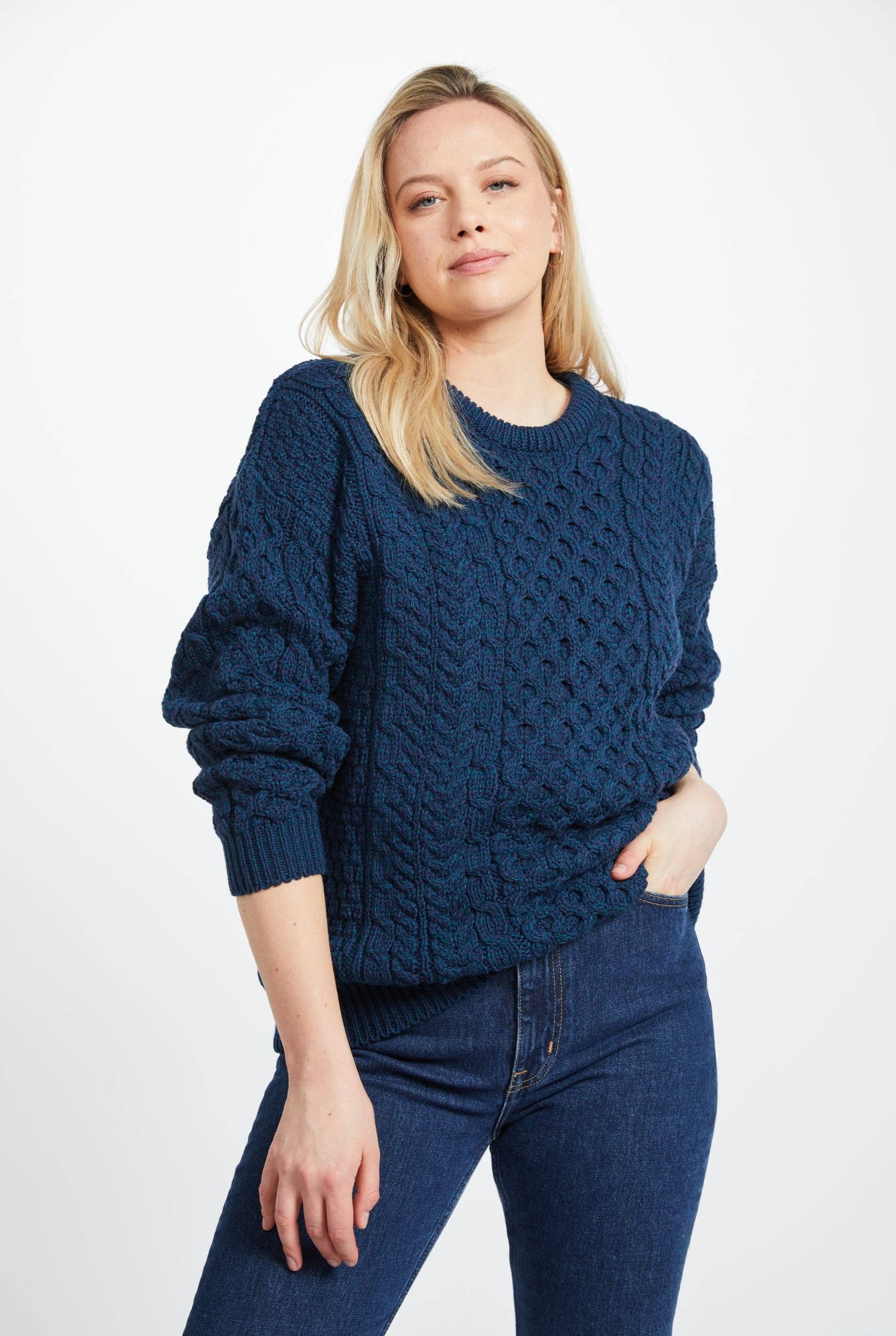 Aran Woollen Mills - Wholesale Knit Sweater - Women's - Inisheer Traditional Ladies Aran Sweater - Atlantic3
