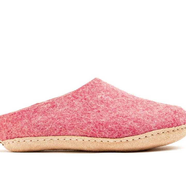 Hausschuhe mit offenem Absatz und Ledersohle für den Innenbereich — Kirschrosa für den Großhandel von Woollyes Inc