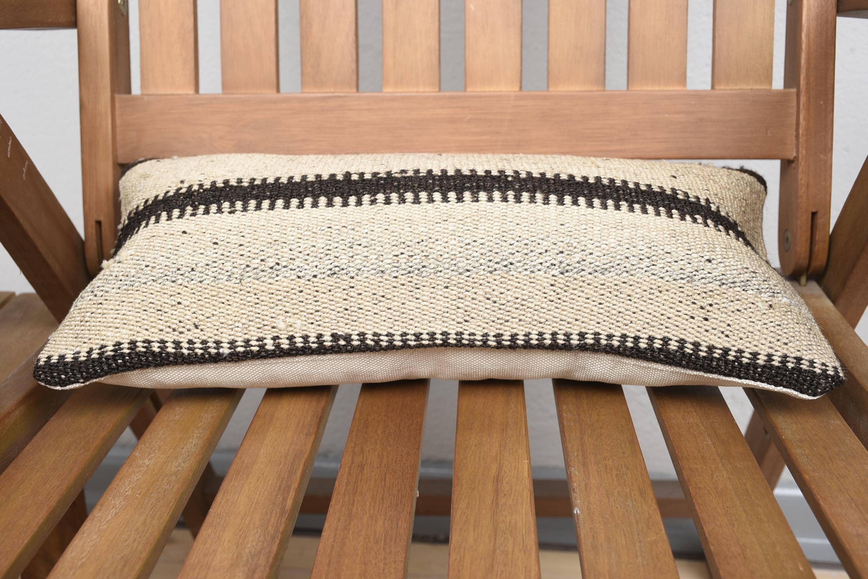 The Loom Wholesale - Wholesale Throw Pillow Cover - Vintage Turkish Kilim Beige and Brown Wool Pillow (8x16...3