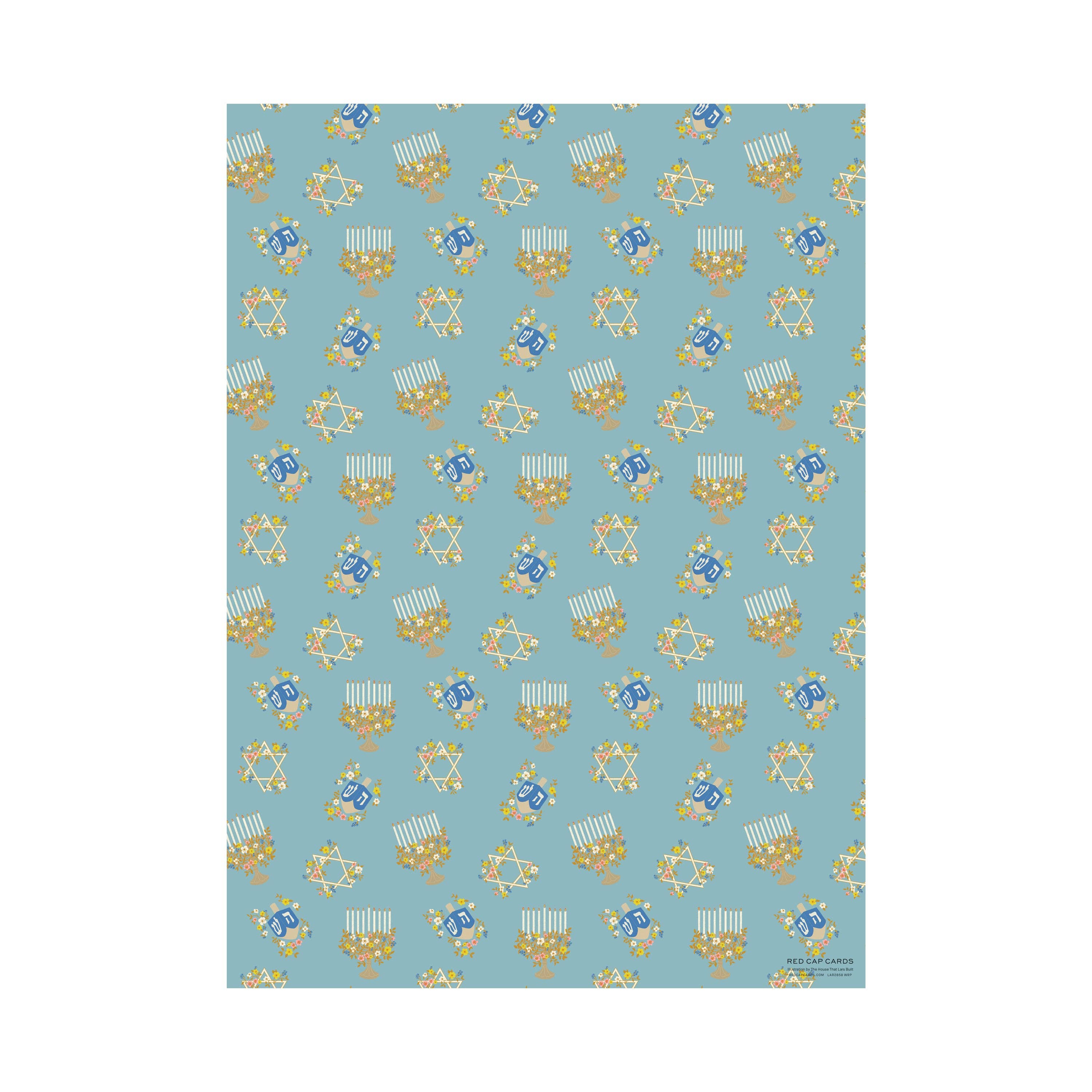 Red Cap Cards – wholesale Flat wrap – Floral Menorah Hanukkah wrapping paper2