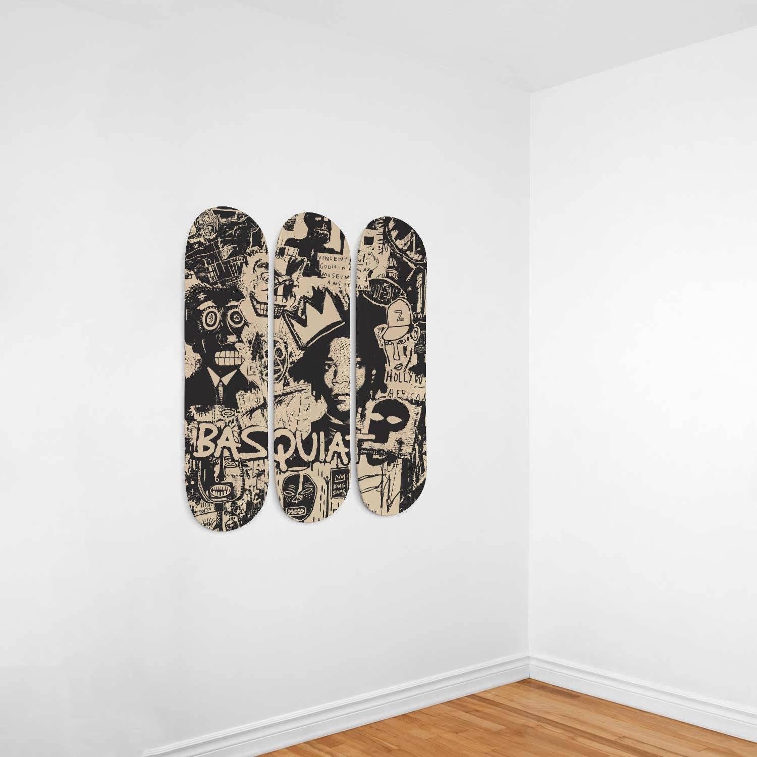 SkateboardArtsy - Wholesale Wall Accent - Jean Michel Basquiat - Mixed Art - 3-piece Skateboard Wall Art1