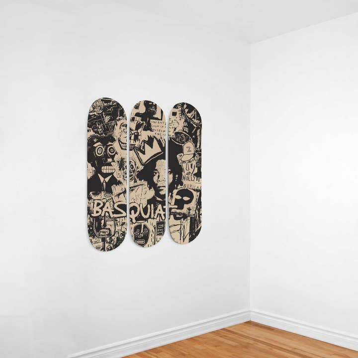 SkateboardArtsy - Wholesale Wall Accent - Jean Michel Basquiat - Mixed Art - 3-piece Skateboard Wall Art1