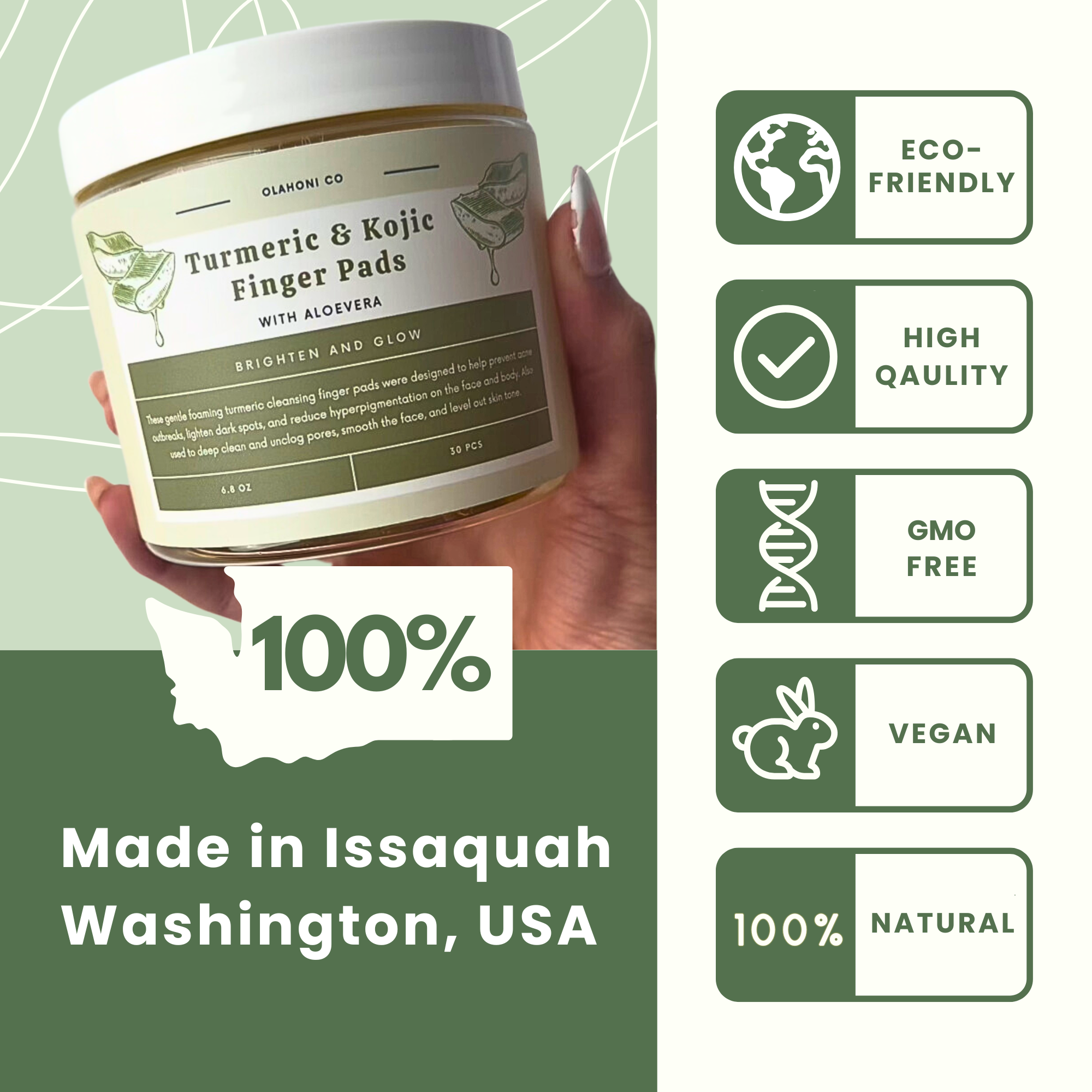 Olahoni Co - Wholesale Facial Cleanser - Thick Turmeric & Kojic Acid Finger Pads (30 Count)3