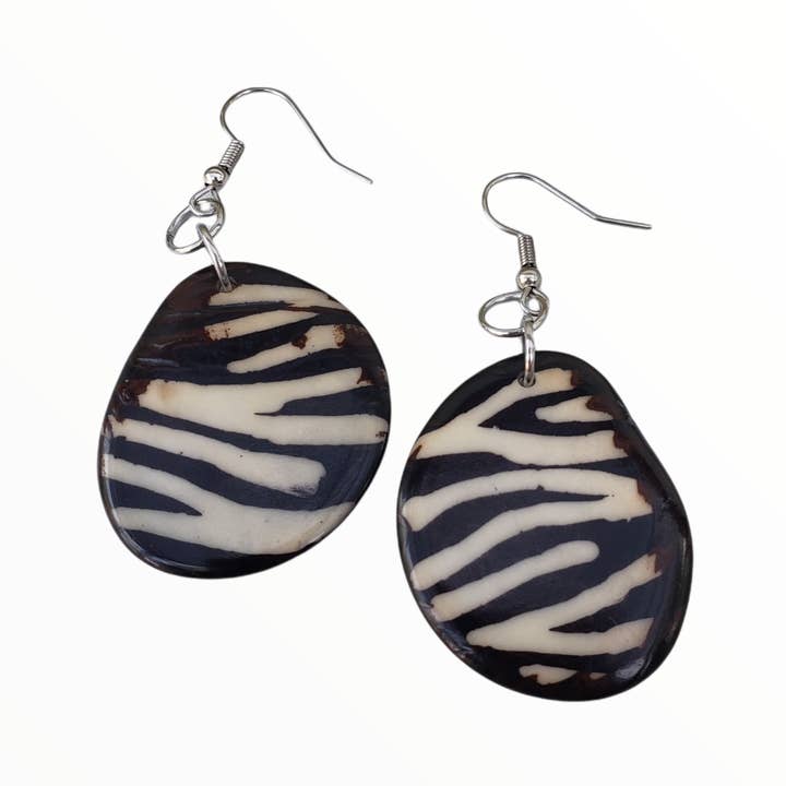 Organic jewelry by Allie - Wholesale Dangle earrings - Animal print tagua nut slices batik earrings handpainted4