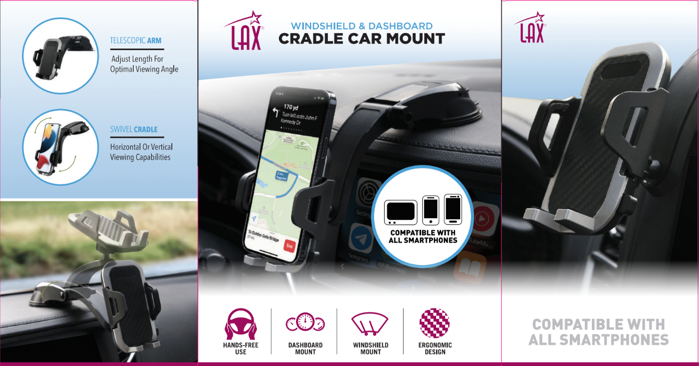 LAX Gadgets - Wholesale Car Decorative Charm - Unisex - Dashboard Cradle Mount Cell Phone Holder with Retail Pack8