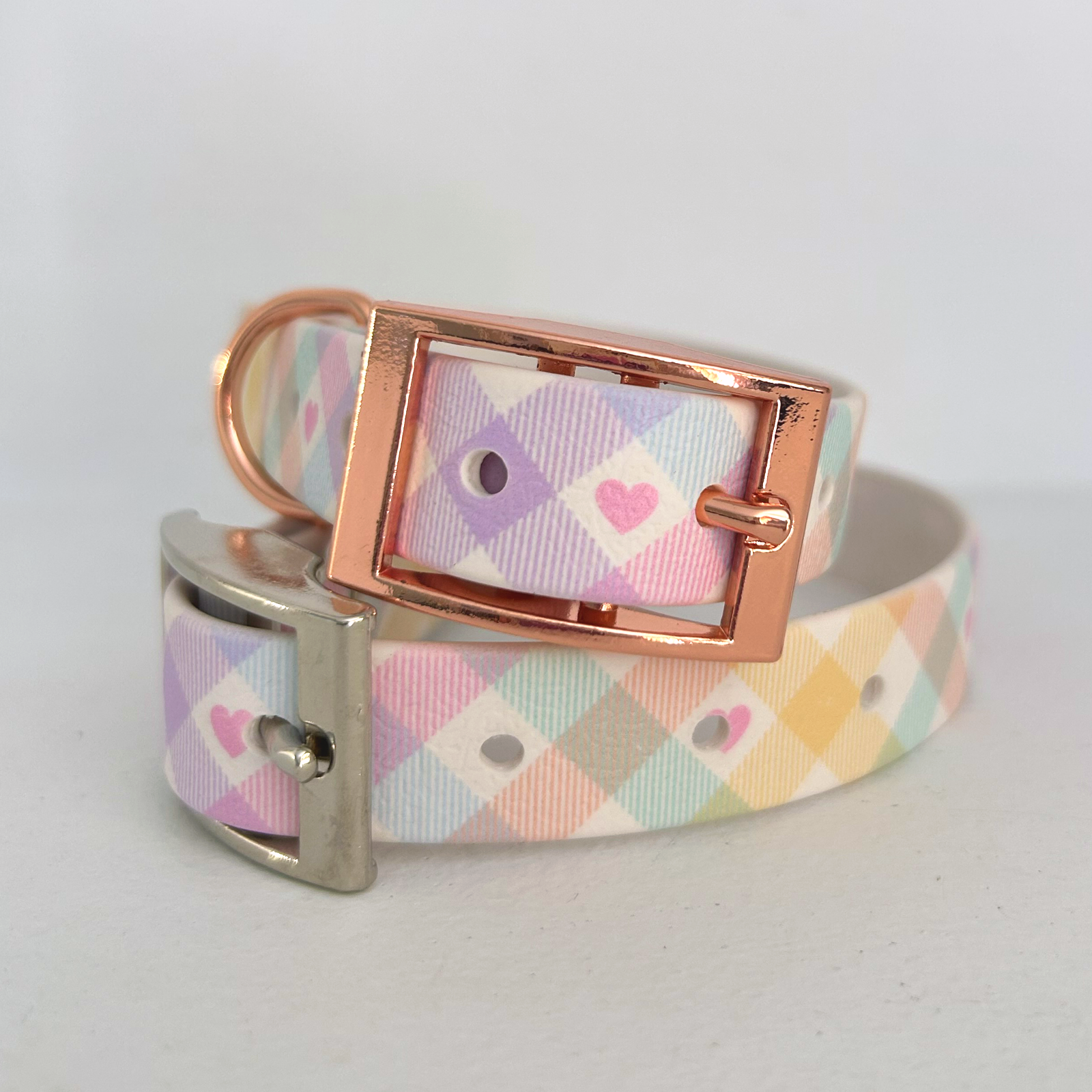 Puppies & Pom Poms - Vente Collier – chien - Collier pour chien artisanal pastel vichy étanche3