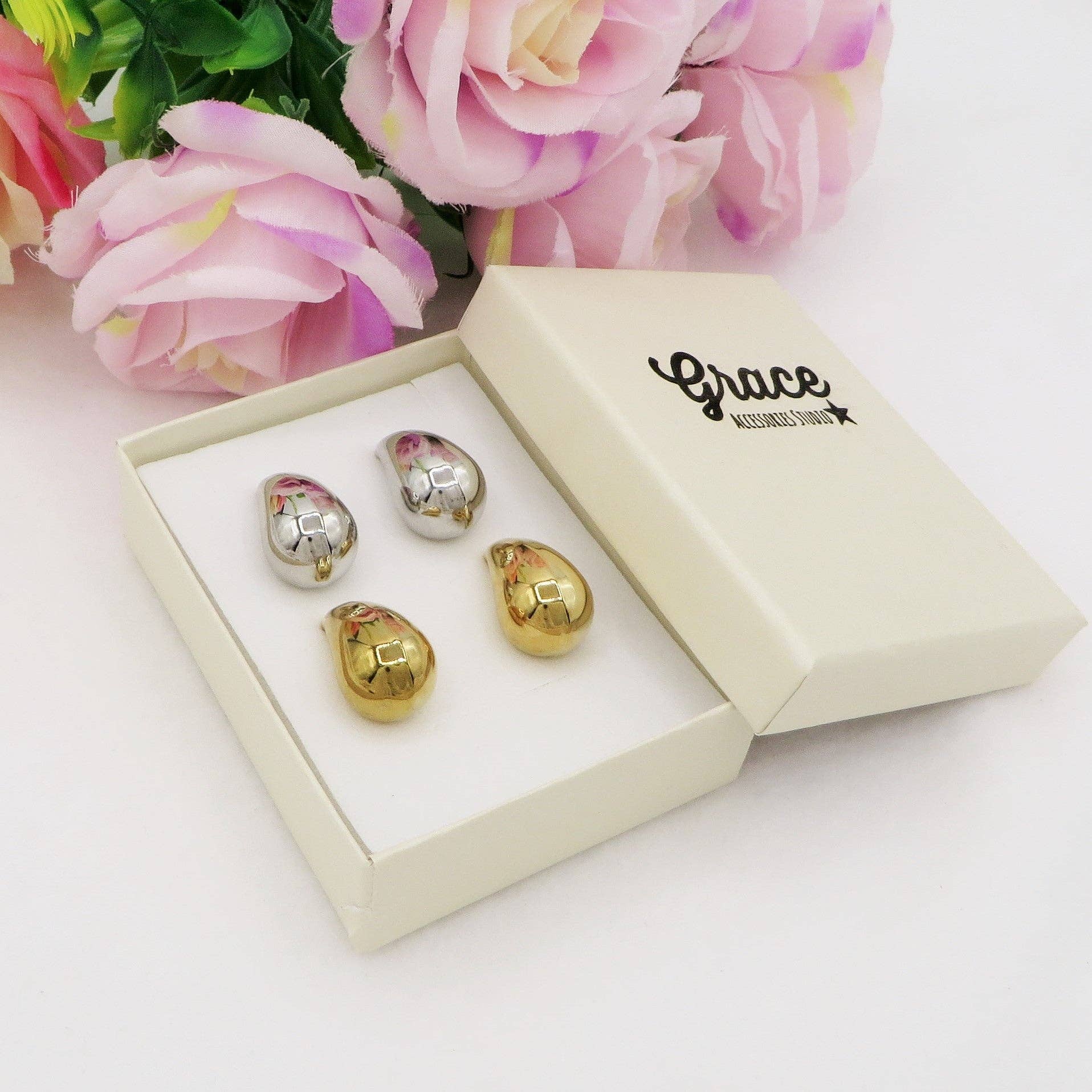 Daemon srls – Engroshandel Hængeøreringe og creoløreringe – DROP 4 størrelser - rustfrit stål ~ par tunge dråbeøreringe10