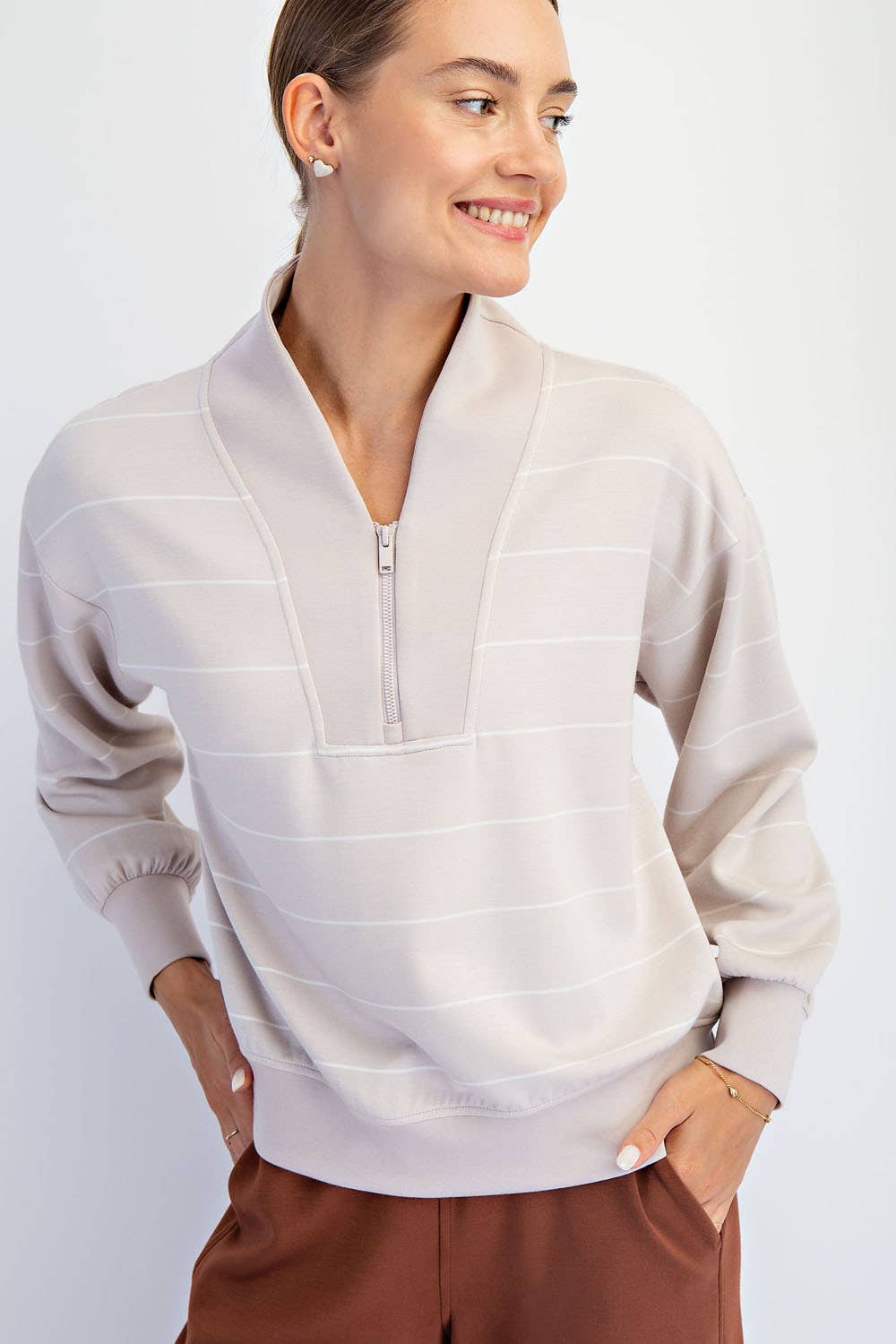 Rae Mode - Wholesale Jacket - Women's - MODAL SCUBA STRIPE V-NECK JACKET13