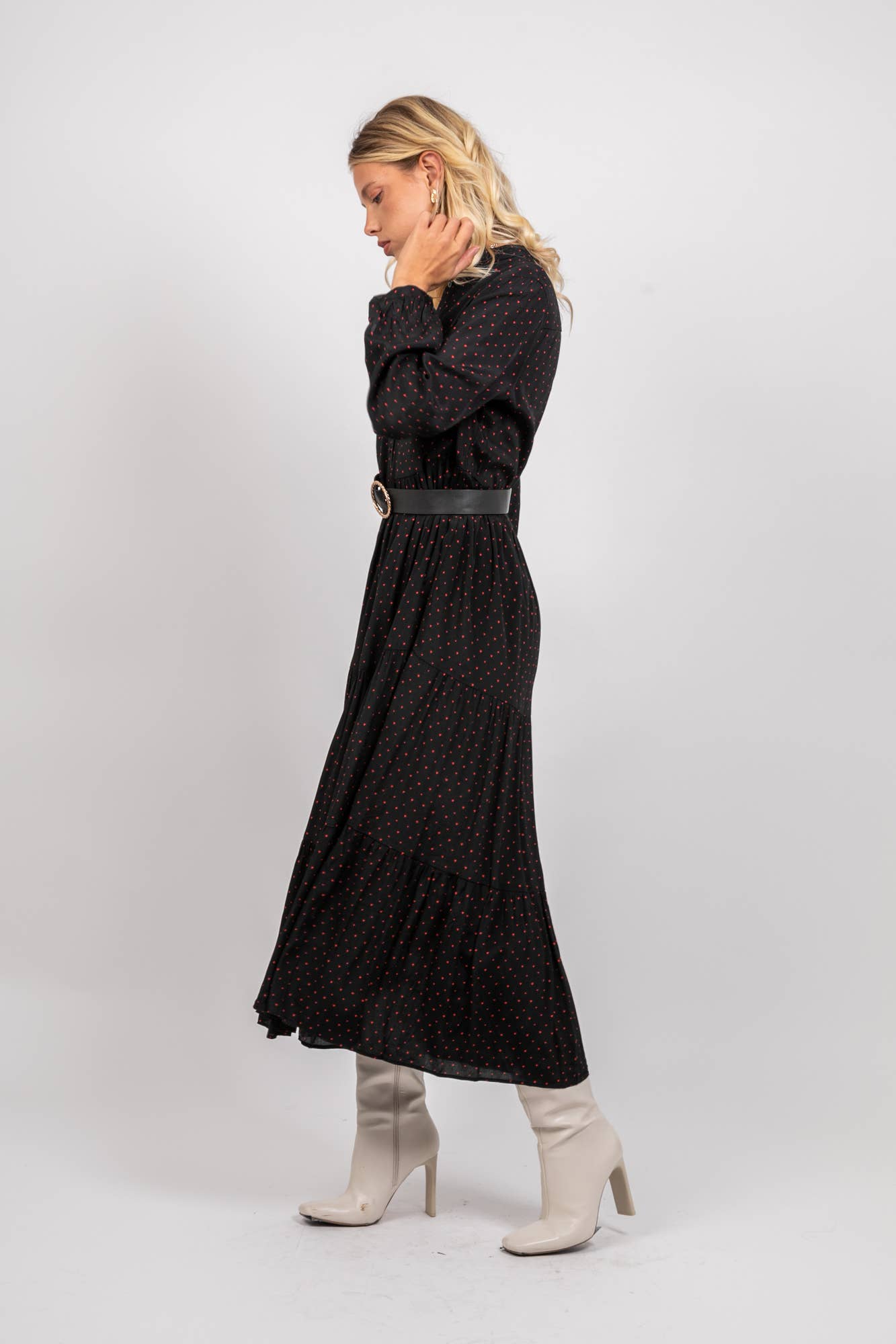 Black Long printed shirt dress, faded style, flared cut for wholesale on Faire3