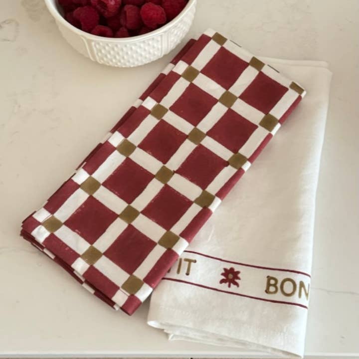 MAISON POIRE - Wholesale Tea Towel - Holiday Bon Appétit Dish Towel, Red2