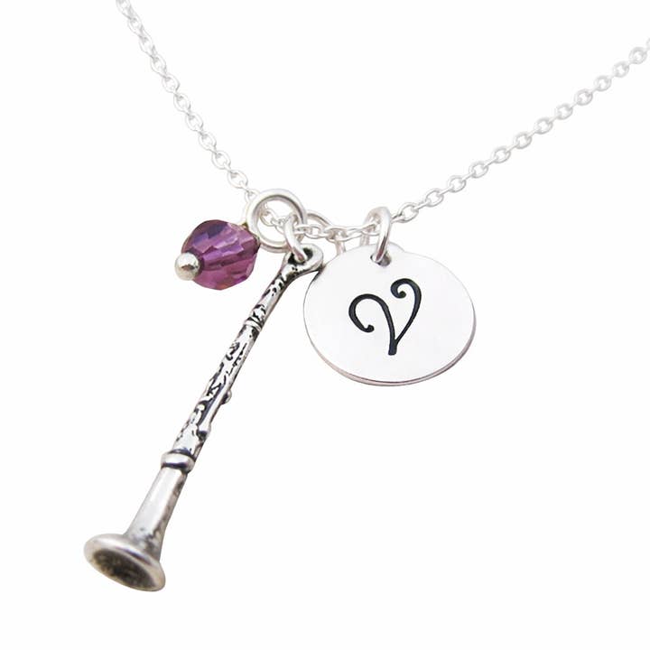 Collier Charm Clarinette Personnalisé – Pendentif Initiale, Chaîne en Argent Sterling de 18 Pouces, Cadeau Musical pour la vente par CY Design Studio