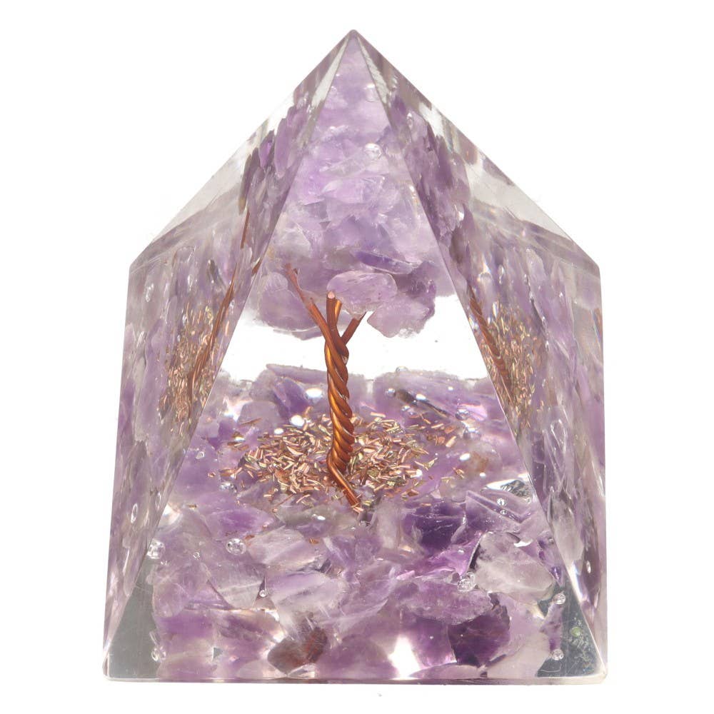 Vives de la Cortada S.L – wholesale Andlig sten/kristall – Ametist Orgonitpyramid i harts med träd 4x4cm2