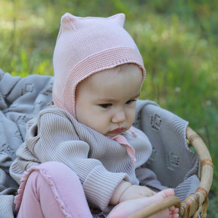 Bonet Hat "Amalia" - Baby Knit Hat Pink Recycled Cotton for wholesale on Faire1