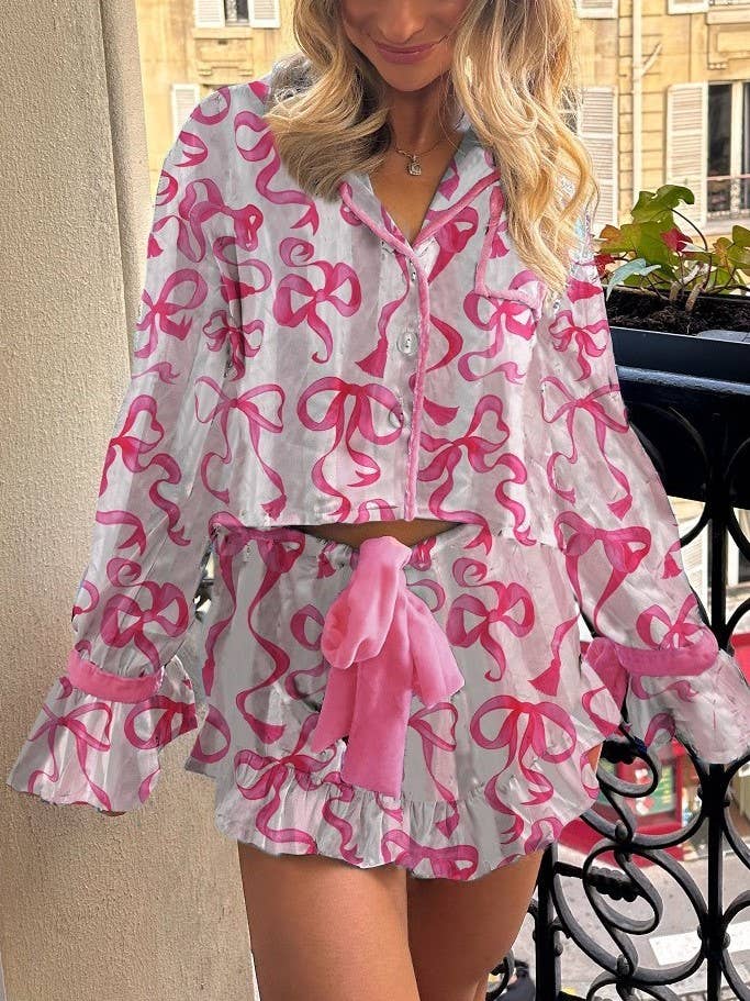 Rosa Clothing - Wholesale Lounge Set - Women's - Prism Pink Valentine's Day red Heart rose bow Pajamas set5