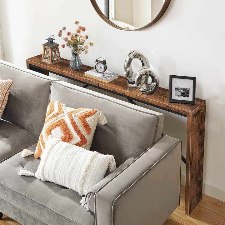 Console Table, 62.2" Long Sofa Table behind Couch, Narrow Entryway Table, Farmhouse Dining Table with Angled Metal Frame, Industrial Console Table for Entryway, Rustic Brown CTHR15801Z for wholesale on Faire5