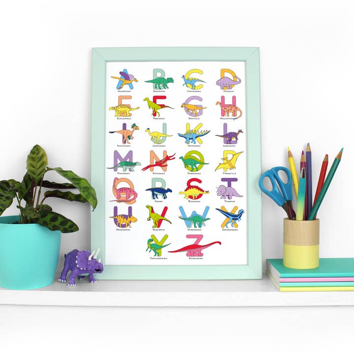 Large Letter Dinosaur Alphabet Print for wholesale by Dinosaurs Doing Stuff