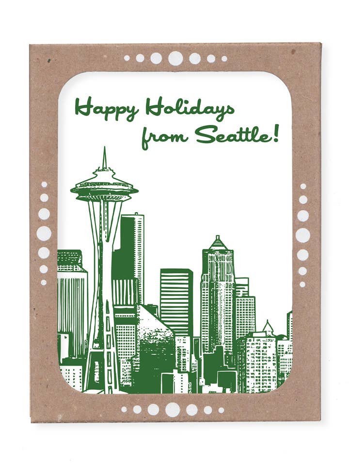 Set di sei biglietti di auguri Seattle Skyline in confezione per la vendita all'ingrosso da parte di Orange Twist Studio LLC