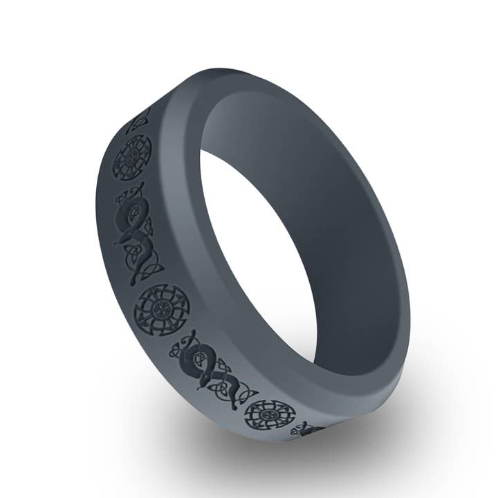 Celtic Warrior Shield Silicone Beveled Ring, Wedding Ring for wholesale by Wildfire Ring