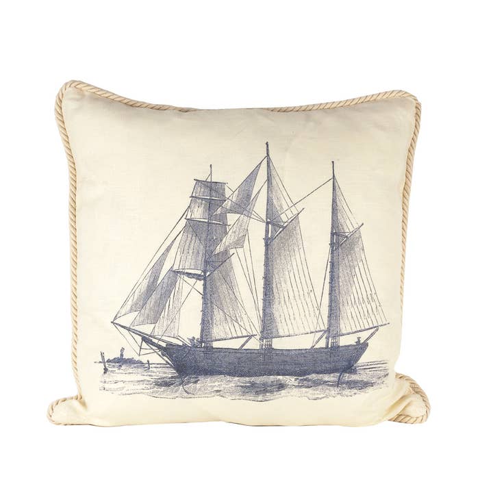 Nautical/ Barkentine Sailboat Pillow for wholesale by Ox Bow Decor