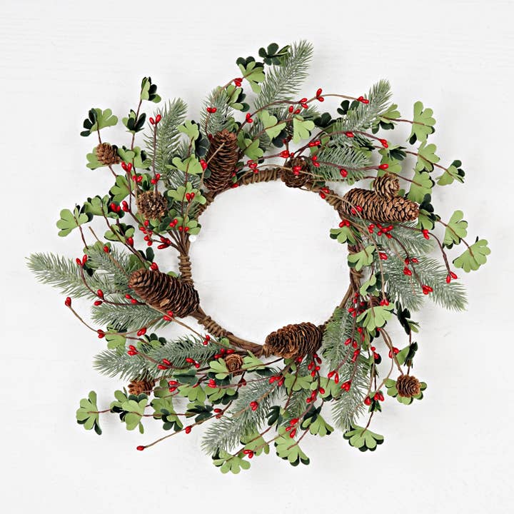 Impressive Enterprises, Inc. - Wholesale Wreath - 31592-16in(6.5)Wreath-Needle pines w.snap leaves red pips