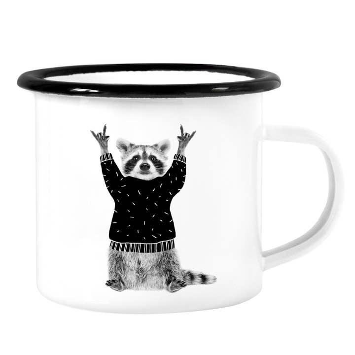 Tazza smaltata Robby Raccoon per la vendita all'ingrosso da parte di Mira Mito