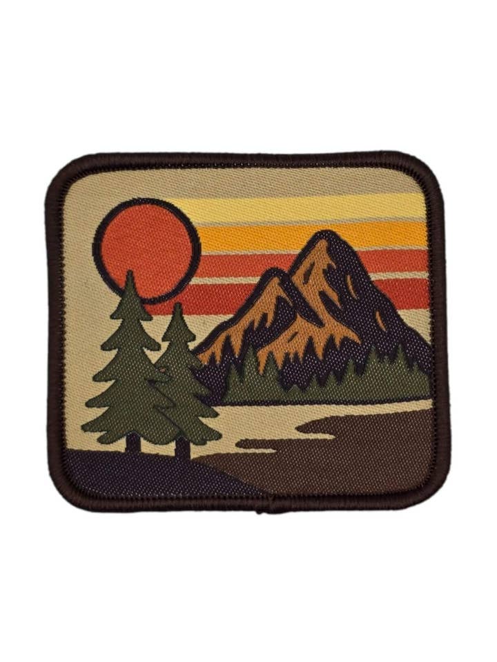 Retro Sunset Mountain Patch – Iron-On or Sew-On for wholesale by PNW Apparel