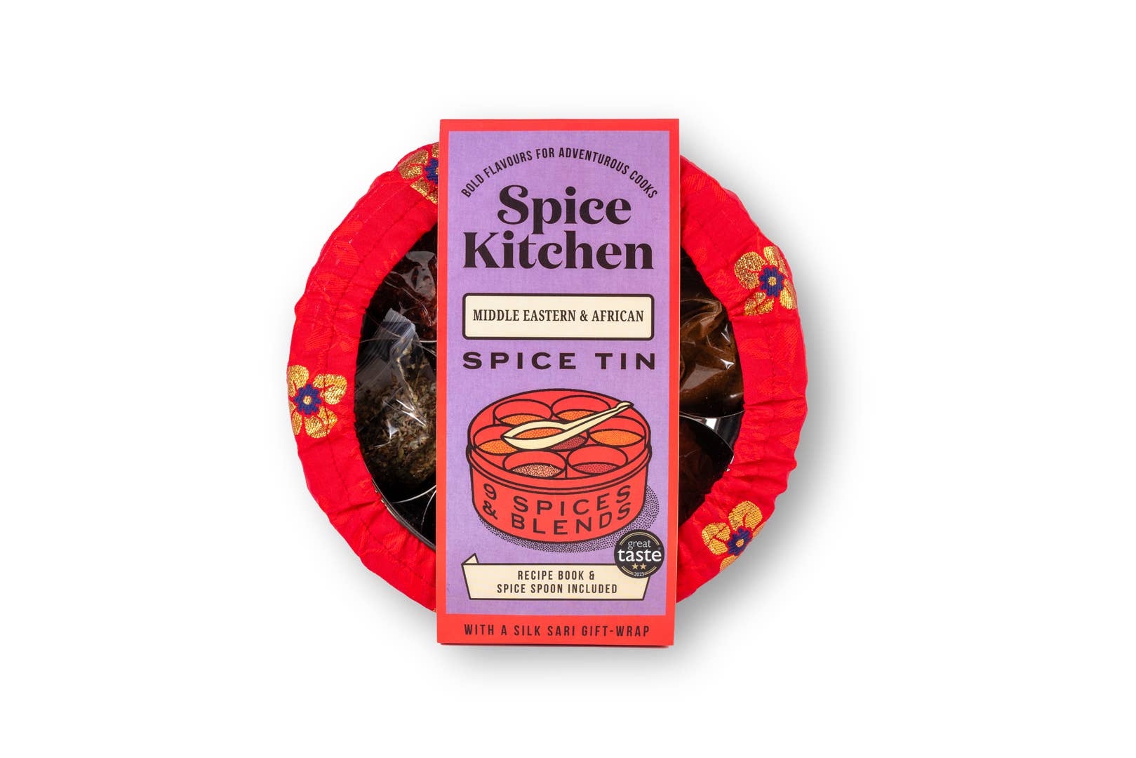 Spice Kitchen – wholesale Dried spice mix – Middle Eastern & African Spice Tin with Silk Sari Wrap1