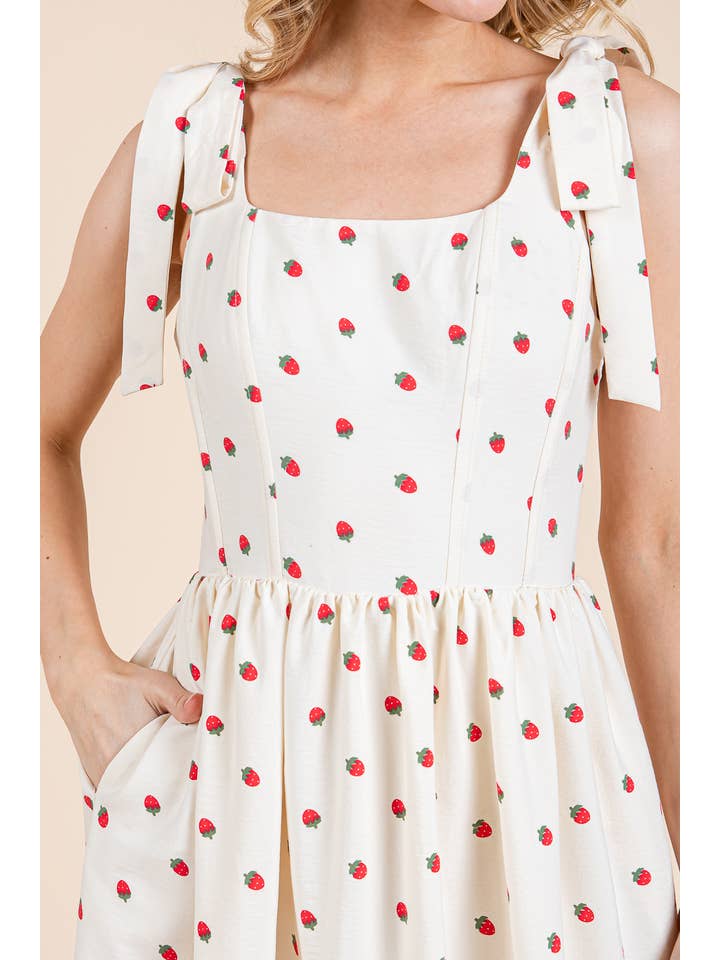 Cream Strawberry Tiered Midi Sundress, MD51507 for wholesale on Faire
