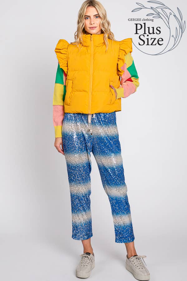 GeeGee x Lovelo - Wholesale Outerwear Vest - Women's - Plus Ruffled Sleeve Puffer Vest, MJ4501PL43