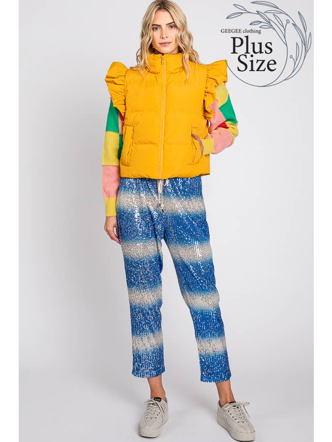 GeeGee x Lovelo - Wholesale Outerwear Vest - Women's - Plus Ruffled Sleeve Puffer Vest, MJ4501PL43