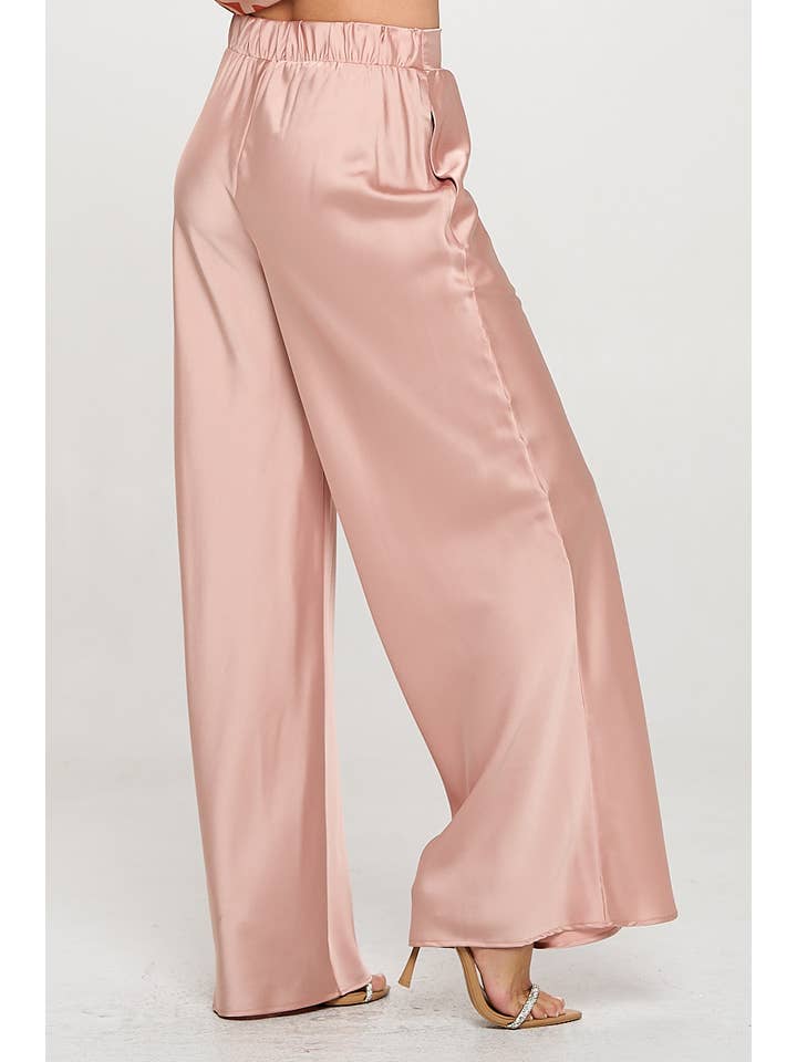 Rose Made in USA Stretch Satin Pants w/ Elastic Waist and Pockets for wholesale on Faire