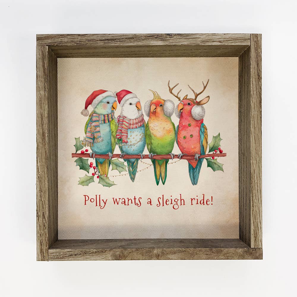 Hangout Home - Wholesale Christmas Wall Art - Polly Wants a Sleigh Ride Parrots - Cute Holiday Animal Art0