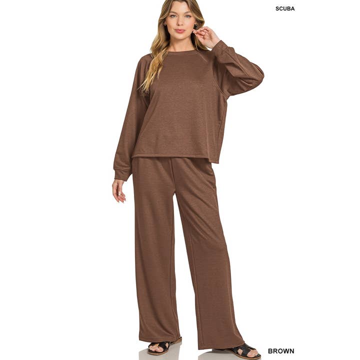 Conjunto de 2 peças: camisola com decote redondo e calças largas em scuba por atacado de HiteJeans