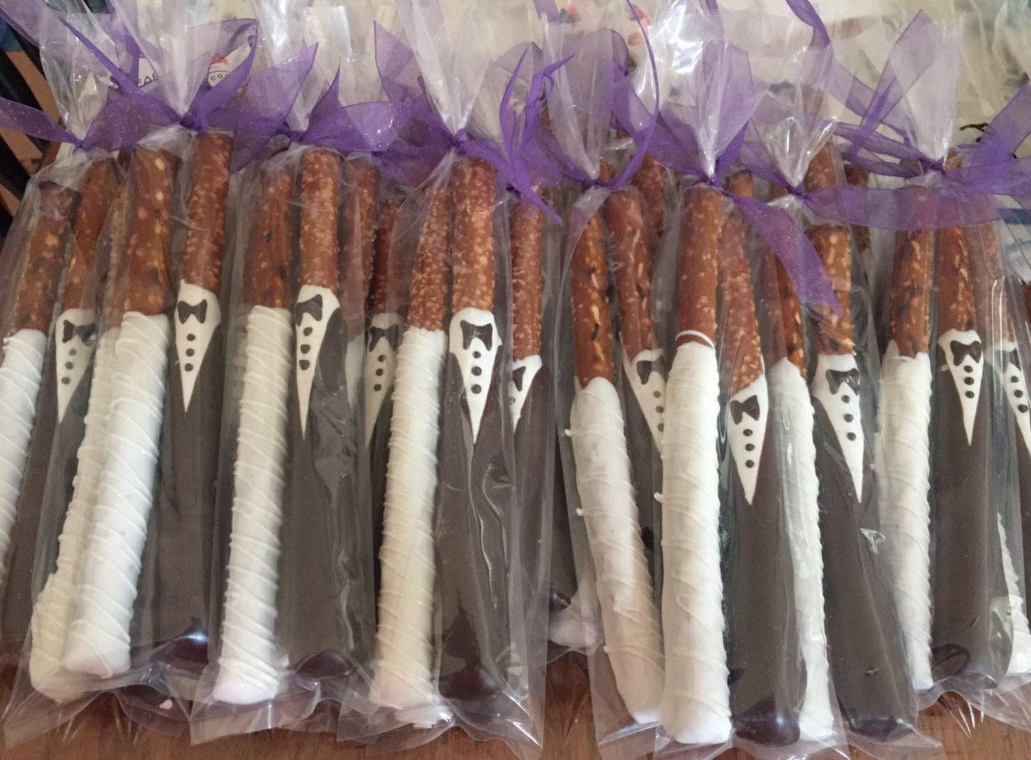 Chocolates Unlimited by Denise - Wholesale Chocolate Covered Sweets - Bride & Groom Chocolate Covered Pretzels Pretzels (Set of 2)7