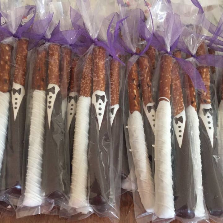 Chocolates Unlimited by Denise - Wholesale Chocolate Covered Sweets - Bride & Groom Chocolate Covered Pretzels Pretzels (Set of 2)7