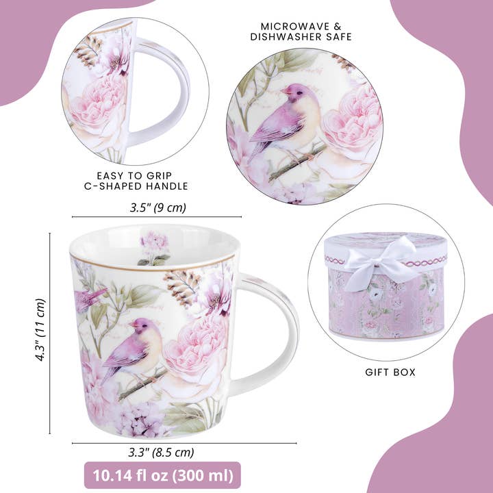 STP - Wholesale Coffee Mug - Birds Porcelain Mug 10.14 fl oz (300 ml) in Gift Box2