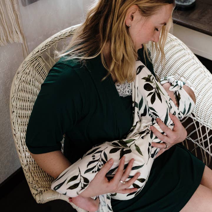 HAHA MAMA Clothing - Wholesale Robe - Women's - Emerald Green Maternity Delivery Gown & Leafy Vine Swaddle2