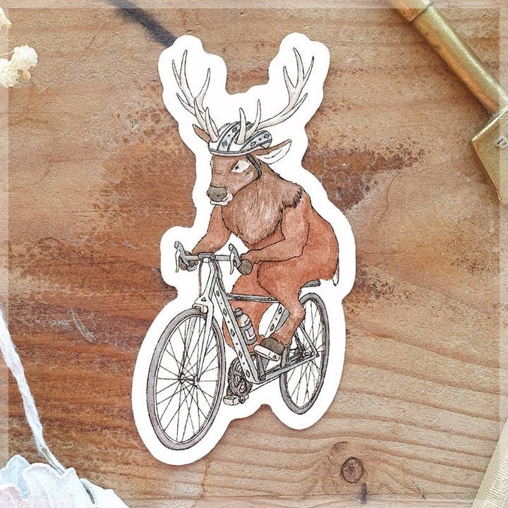 Radfahrender Hirsch - Vinyl-Aufkleber für den Großhandel von Erlenmeyer Art