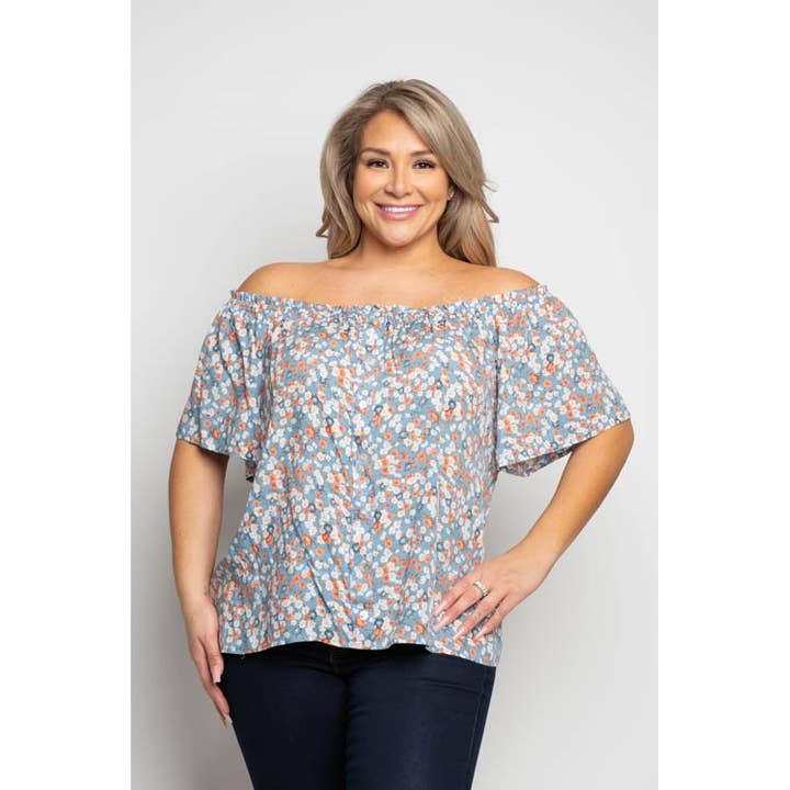 HAUT À ÉPAULES DÉNUDÉES À IMPRIMÉ FLORAL GRANDE TAILLE pour la vente par Curve Market