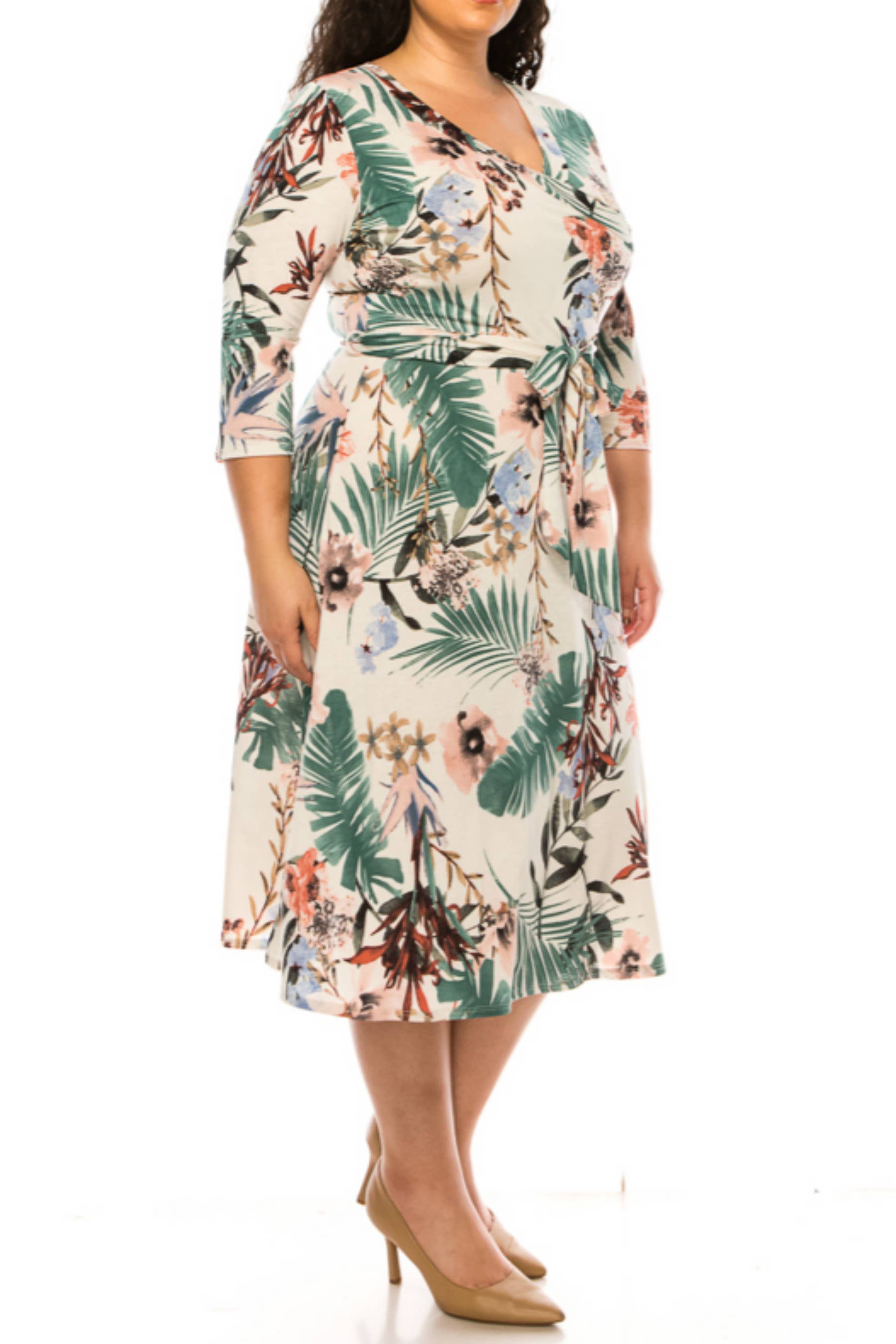 MOA COLLECTION - Vendita all'ingrosso Vestito - Donna - Abito da donna in tessuto sintetico, taglia forte, con profondo scollo a V5