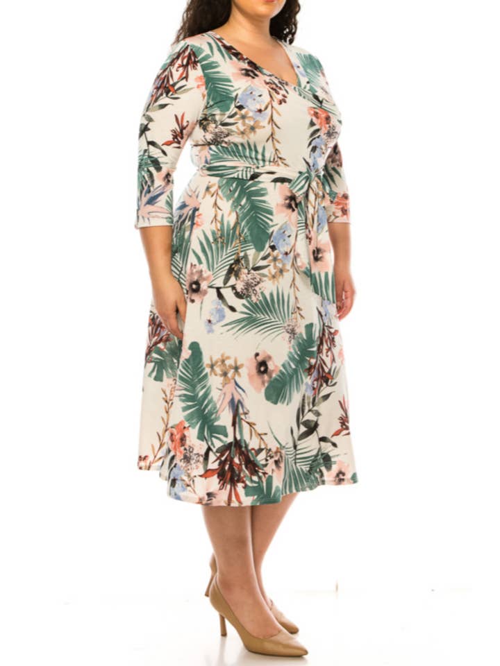 MOA COLLECTION - Wholesale Dress – Women's - Women's Plus Size Faux Wrap Dress with Deep V-Neck5