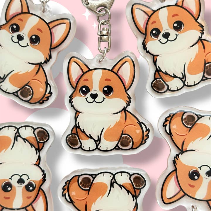Red Pembroke Welsh Corgi Acrylic Dog Keychain with Epoxy Resin | Easy-Clip, Cute Dog Cartoon, Hand-Drawn Design, Dog Lover Gift for wholesale by Milly Made Designs