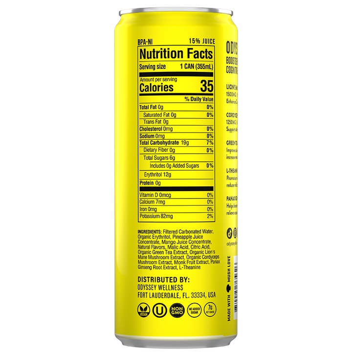 Odyssey Elixir - Wholesale Sports/Energy Drink - Pineapple Mango 222mg Sparkling Mushroom Energy