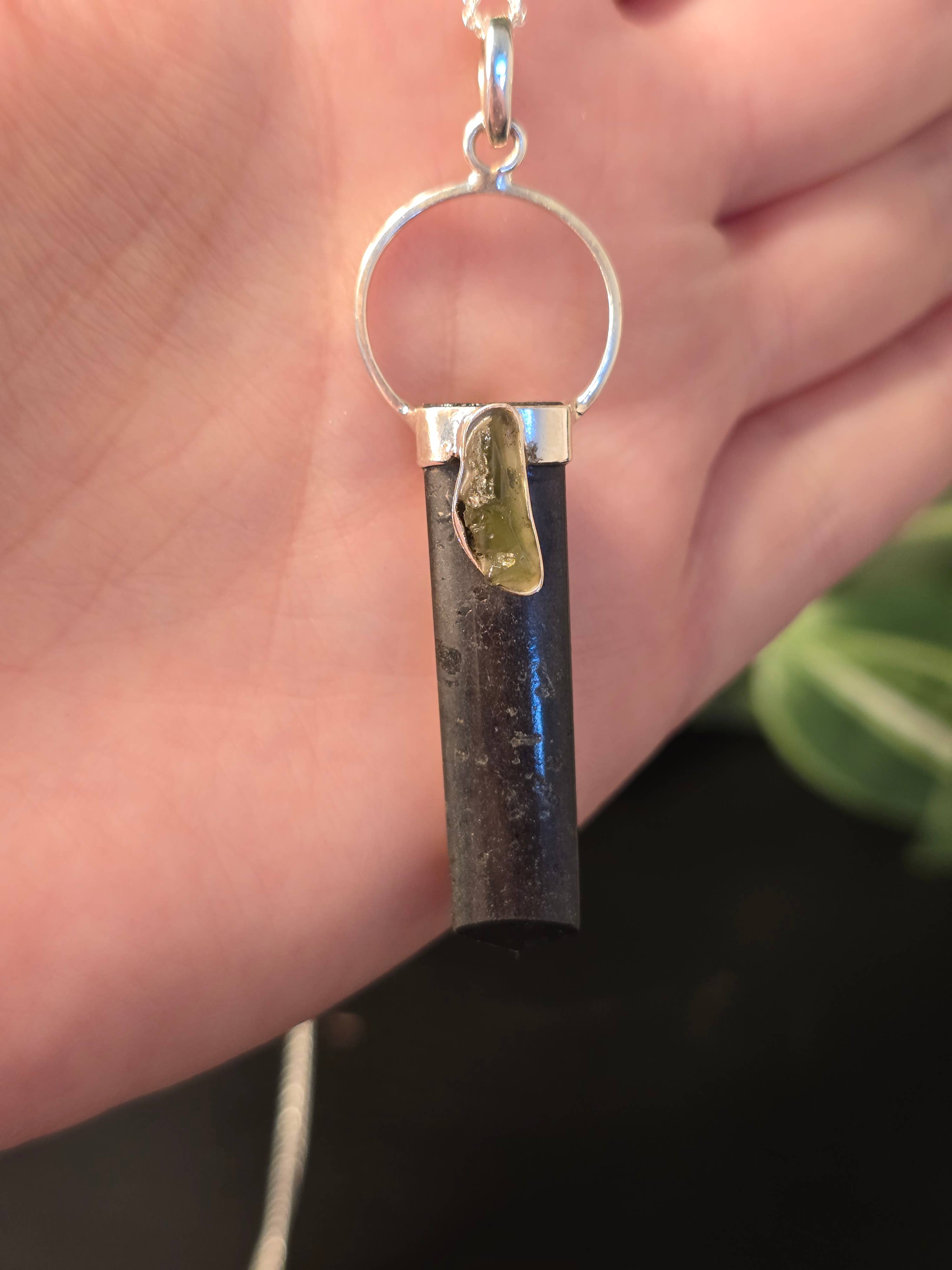 Crystal Cove Minerals – wholesale Jewellery set – Moldavite and Black Tourmaline Sterling Silver Pendants & Ch1