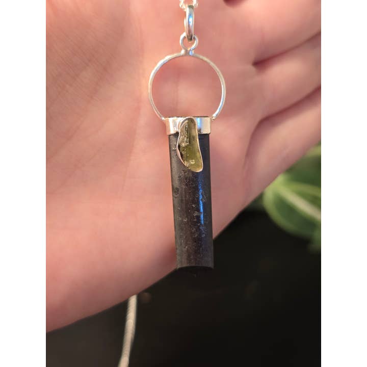Crystal Cove Minerals – wholesale Jewellery set – Moldavite and Black Tourmaline Sterling Silver Pendants & Ch1