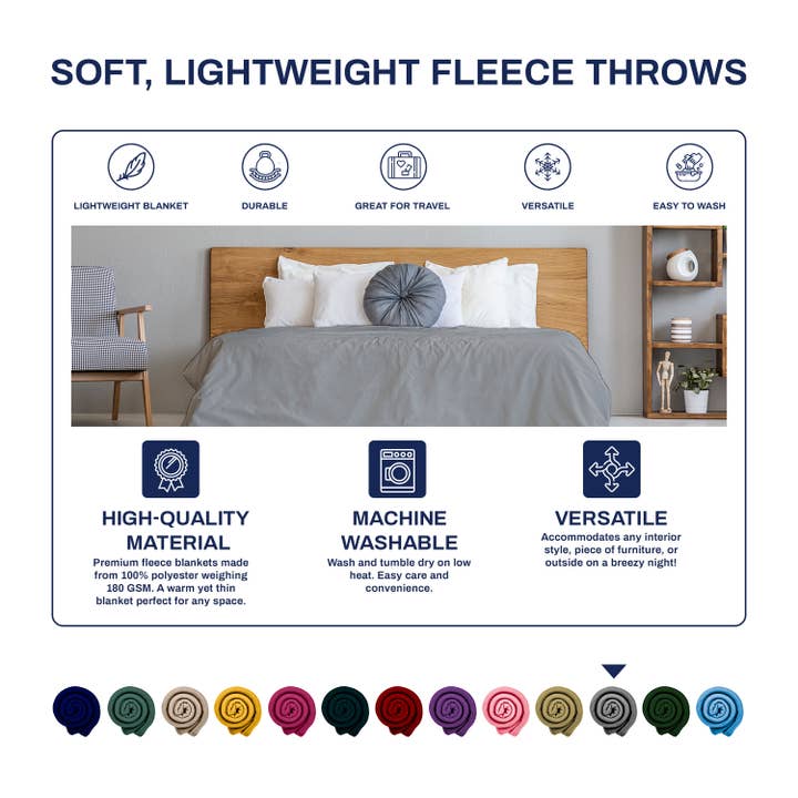 Lexi Home - Wholesale Throw Blanket - 24-Pack of 50 x 60 Cozy Lightweight Fleece Throw Blankets